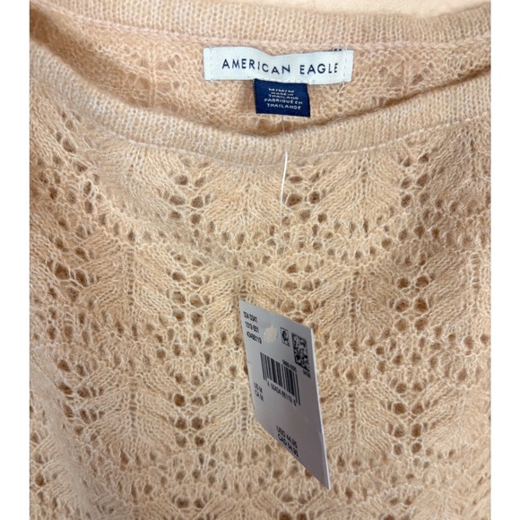 American Eagle Lace Knit Sweater Tan Long Sleeve Boat Neck Women's M NWT - Picture 3 of 10